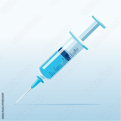 A stylized illustration of a medical syringe with a needle