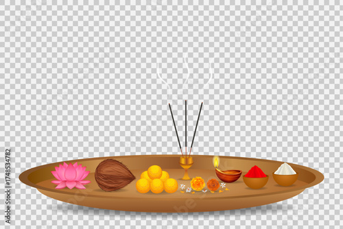Bhai Dooj, Indian Durga Puja Thali With Religious Items. Bhai Dooj Sale


