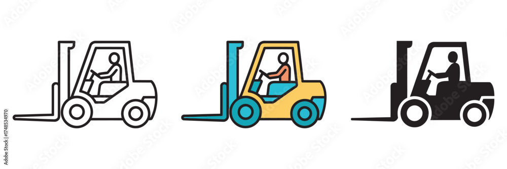 Fototapeta premium Forklift Icons Set in Different Styles for Transport and Industry