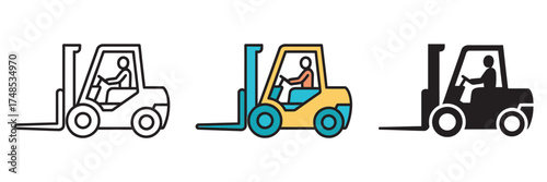 Forklift Icons Set in Different Styles for Transport and Industry