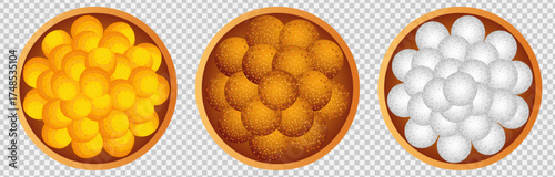 Bhai Dooj, Three Bowls of Indian Sweets Laddu. Diwali Sale

