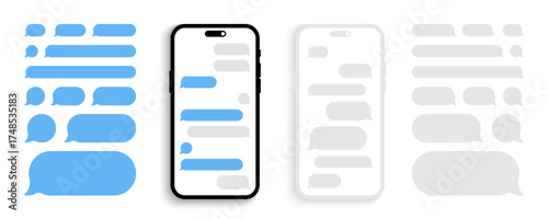 Smartphone messaging interface with blue chat bubbles for app design