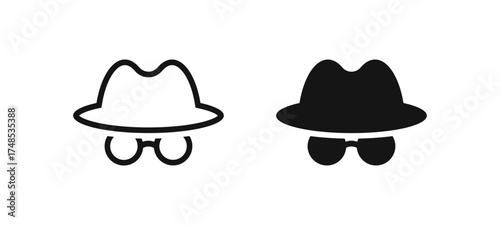 Incognito privacy concept with hat and glasses icon illustration