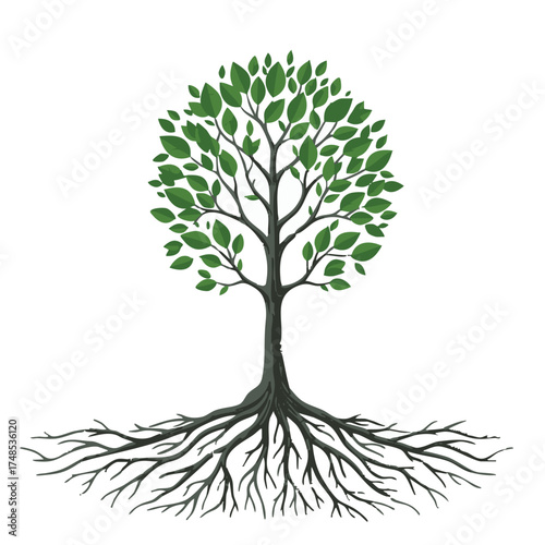 Stylized Tree with Extensive Root System.