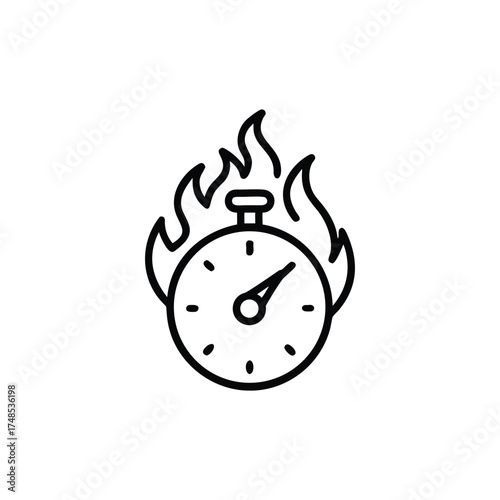 Stopwatch in Flames Icon with Background in Thin Line Style