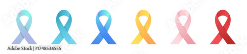 Colorful awareness ribbons collection for health and support initiatives