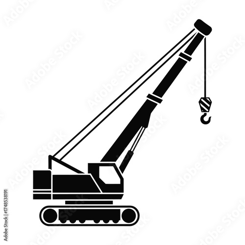 Black crane with hook on white background construction