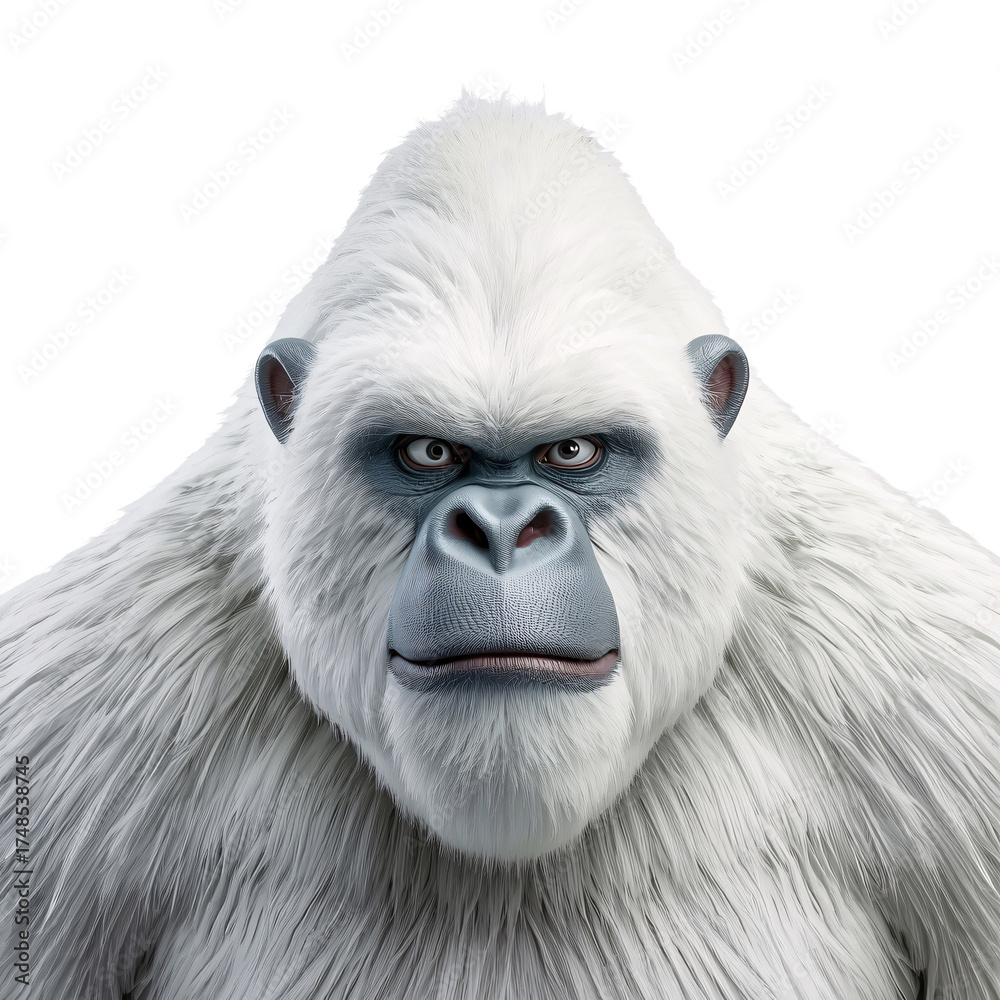 Obraz premium Majestic white yeti with piercing gaze, a captivating creature of legend and mystery, perfect for fantasy projects, captivating audiences with its unique charm