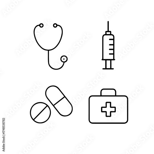 Minimalist Medical Essentials Icon Pack – Line Style