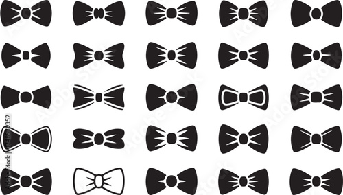 Ribbon bow icon collection. Set of black celebration bow icons. Vector bow for present, celebration, gift