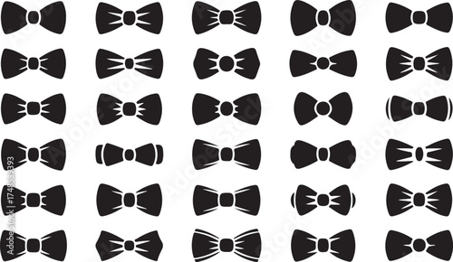 Ribbon bow icon collection. Set of black celebration bow icons. Vector bow for present, celebration, gift