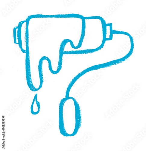 Roller Paintbrush With Dripping Paint Crayon Chalk Drawing Doodle Vector