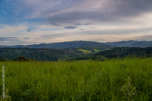 Landscape with mountains and clouds in Bieszczady