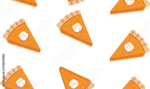 Seamless pattern of delicious pumpkin pie slices festive autumn dessert background vector