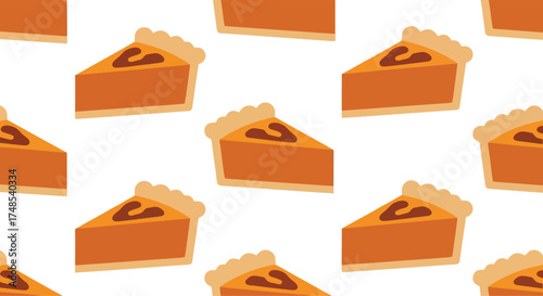 Delicious autumn pumpkin pie slices seamless pattern festive holiday dessert background vector