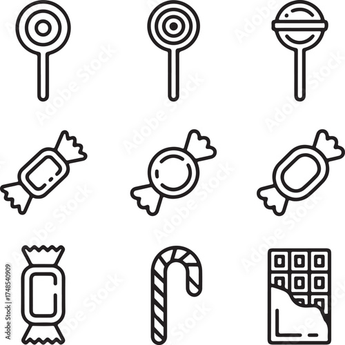 Set of candy icons. Black vector set