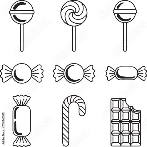 Set of candy icons. Black vector set