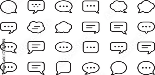 speech bubble, chat box, conversation, dialogue, communication, message, talk, discussion, comment, outline, line art, vector, icon set, symbol, ui/ux, web design, mobile app, social media, network, f