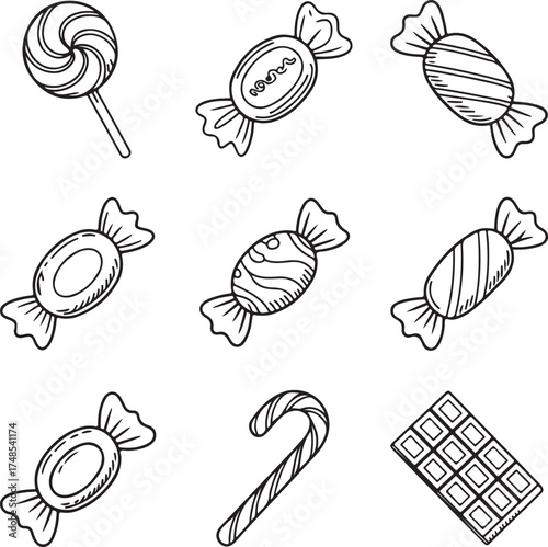 Set of candy icons. Black vector set