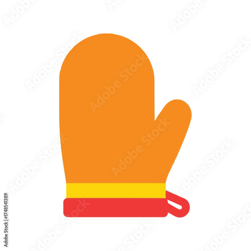Bright orange oven mitt kitchen safety cooking glove isolated simple flat icon vector