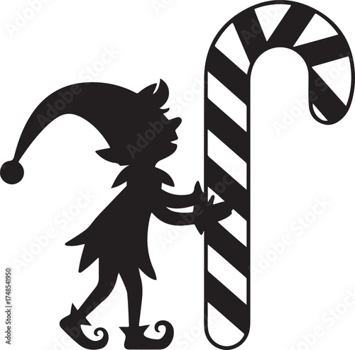 Silhouette Christmas Elf and a big candy