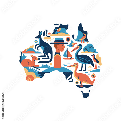 Australia's Iconic Wildlife and Landscapes in Flat Design