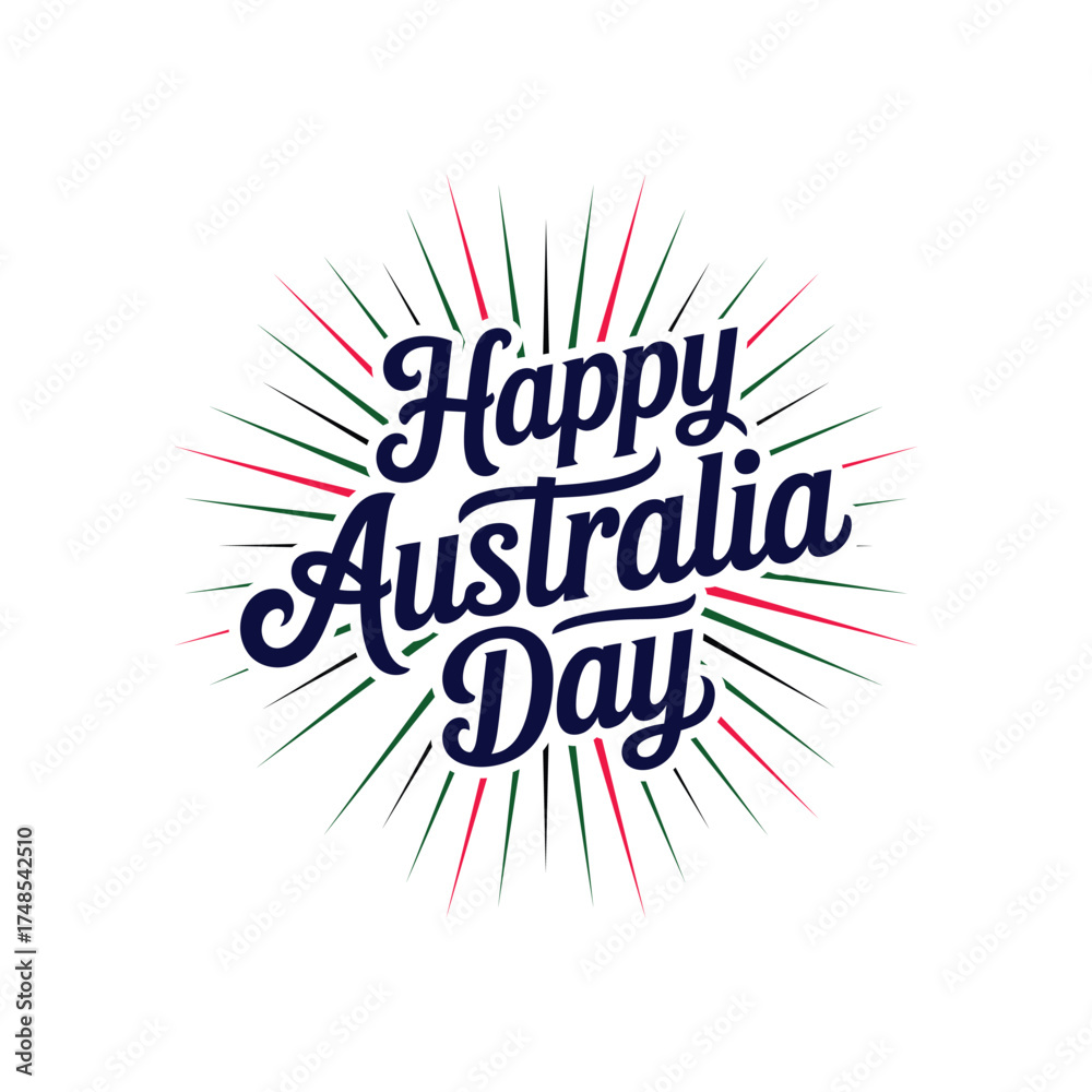 Fototapeta premium Happy Australia Day Calligraphy with Burst Effect