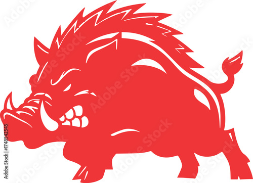 Aggressive Wild Boar Angry Charging Razorback Mascot Design Element vector illustration