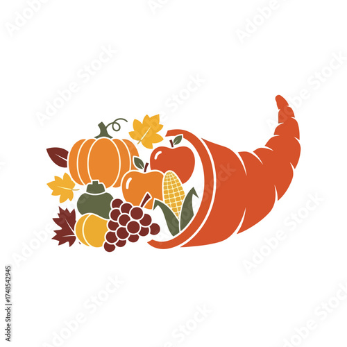 Autumn cornucopia harvest bounty rich fruits vegetables and leaves festive fall symbol vector