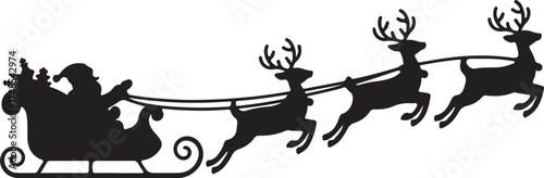 Silhouette reindeer sleigh ride, black, vector, isolated