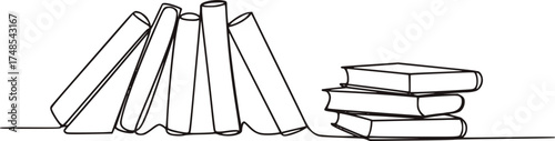 Minimalist black and white line drawing of stacked books literature reading