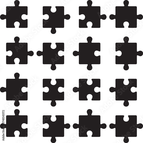 puzzle jigsaw pieces set vector silhouettes grid layout for pattern recognition and design assets