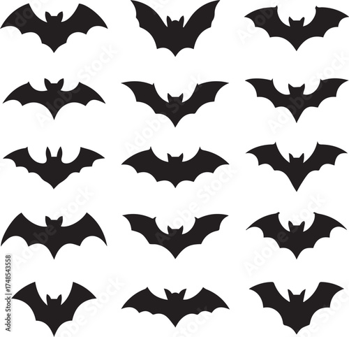 set of black bat silhouettes vector pack for spooky decorations and graphic design elements
