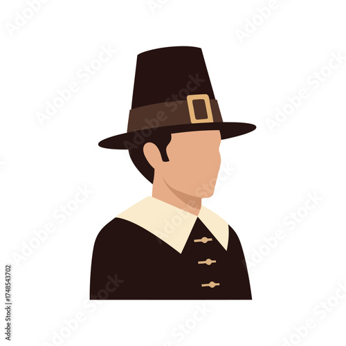Pilgrim man flat illustration thanksgiving historical figure character icon isolated vector
