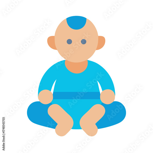 Flat style illustration of a baby in seated position