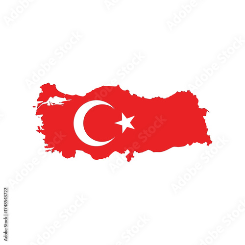Turkey map silhouette with turkish flag colors and crescent star symbol vector