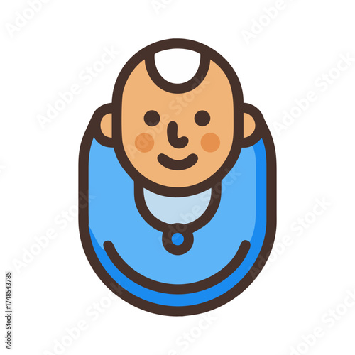 Cartoon baby icon in a blue bib illustration