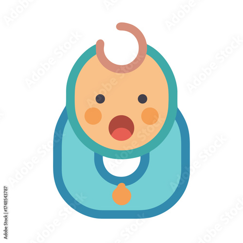 Minimalist style baby icon wearing a blue bib