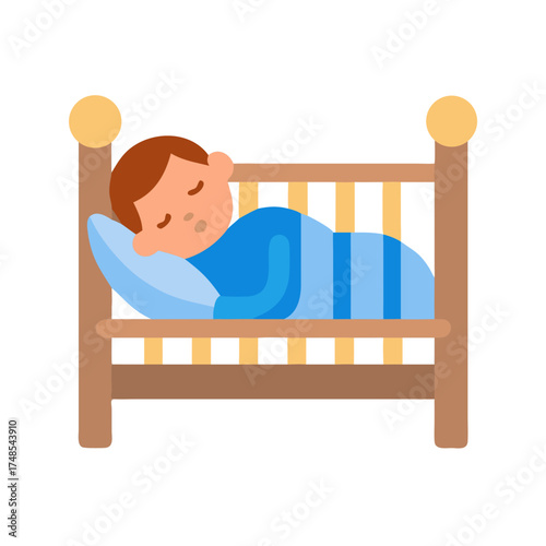 Baby boy peacefully sleeping in crib illustration icon graphic