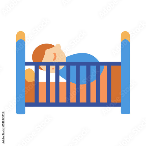 Sleeping baby in a crib simple vector illustration