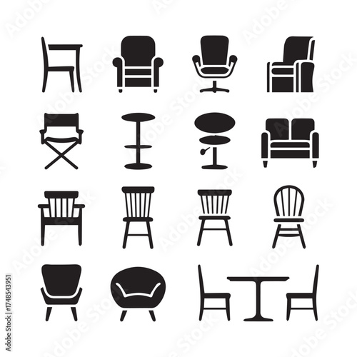 chair icon pack silhouettes seating furniture array vector ai eps jpeg png modern vintage dining lounge stool