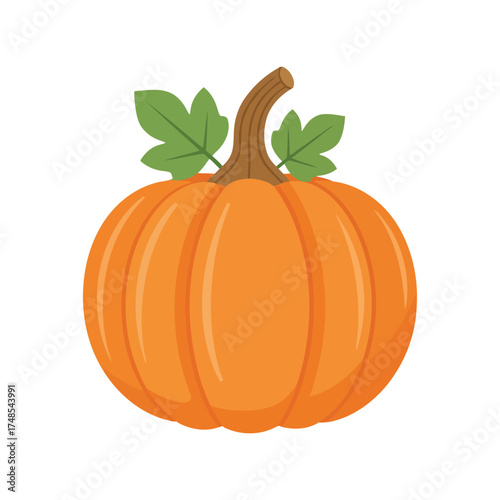 Vibrant autumn pumpkin with green leaves perfect for fall harvest and halloween decor vector