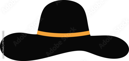 Elegant wide-brimmed black fashion hat with gold band vector