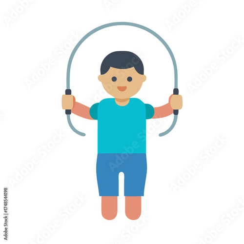 Young boy exercising with a jump rope illustration style
