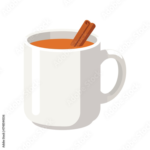 Cozy hot beverage in ceramic mug with cinnamon stick aroma and warmth vector