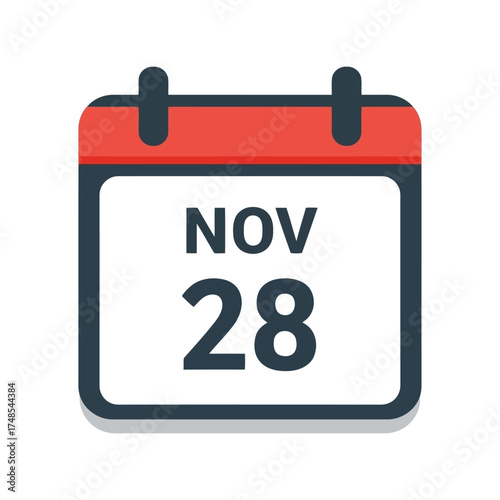 November 28th calendar date reminder icon flat design simple illustration vector