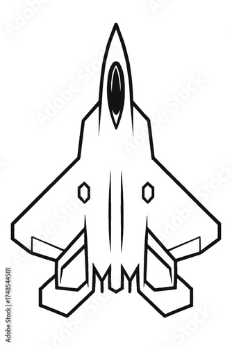 Sleek minimalist vector outline of a modern stealth fighter jet from a top-down view, perfect for aviation, military design, graphic art projects, highlighting advanced aerospace tech and iconic comba