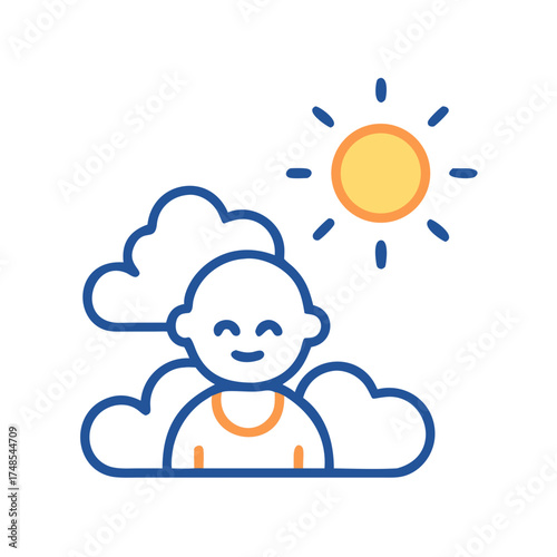Child dreaming happy dreams with sunshine and clouds illustration