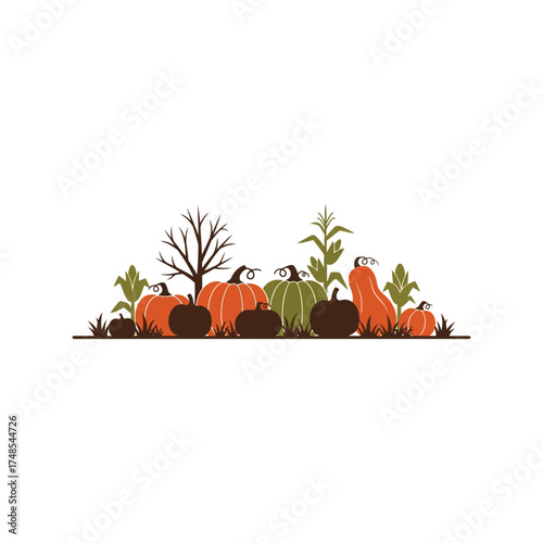 Autumn harvest arrangement colorful pumpkins gourds fall foliage festive decoration vector