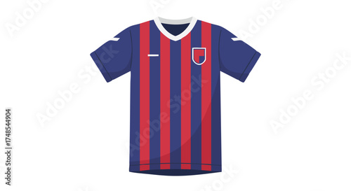 Red and Blue Striped Soccer Jersey.